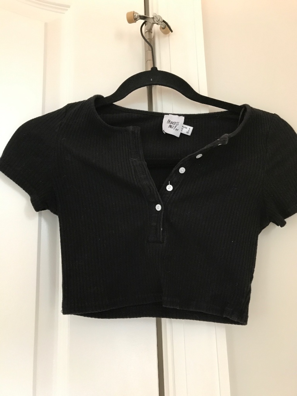 Princess polly black henley style crop top